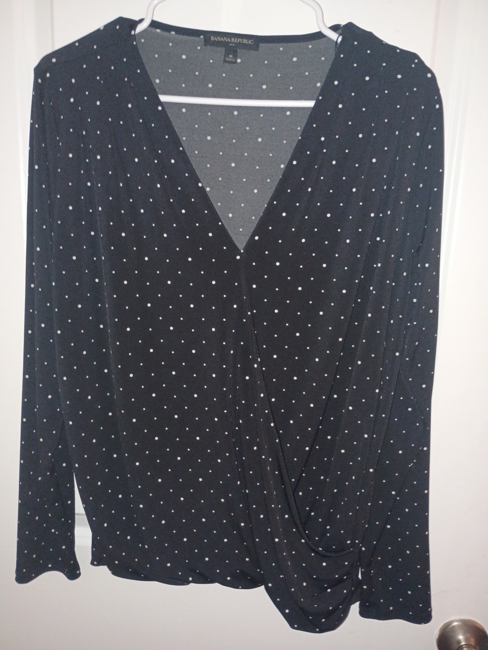 Banana Republic Black Polka Dot Surplice Long-Sleeve Blouse